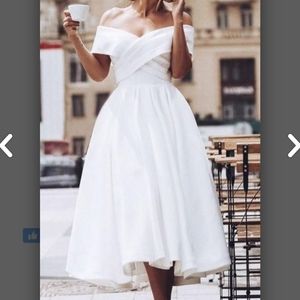 Simple Tea Length White Wedding Dress